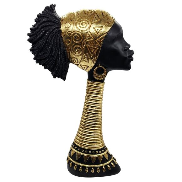 Decorative African Woman Black & Gold Finish Abeni Deco Figurine Carved Bust Art - Picture 2 of 10